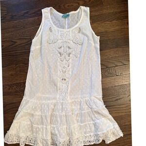 Antica Santoria Bathing suit cover up Womens Large White Beaded Swiss Dot Ruffle